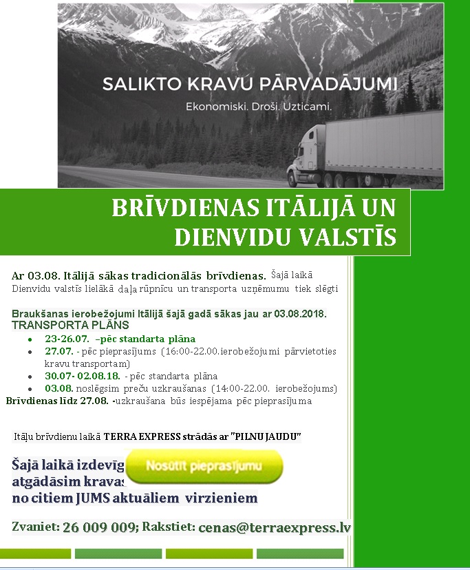 Terra Express transporta plans Italija augusts 